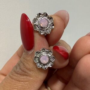 Elegant Silver and Pink Floral Earrings